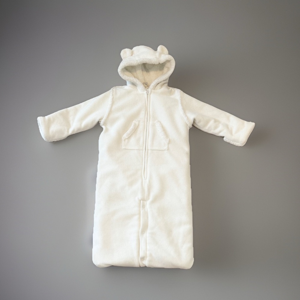 Baby Gap Sz 6-12 Months Fleece Sherpa Convertible Bear Bundler Bunting Snowsuit